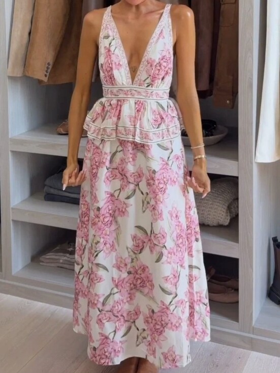 H&M Dresses & Skirts - H&M FLORAL LINEN-BLEND PEPLUM DRESS SIZE M